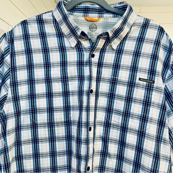 Field & Stream Blue/White Plaid Short Sleeve Fishing Shirt Sz. XXL - Picture 2 of 9